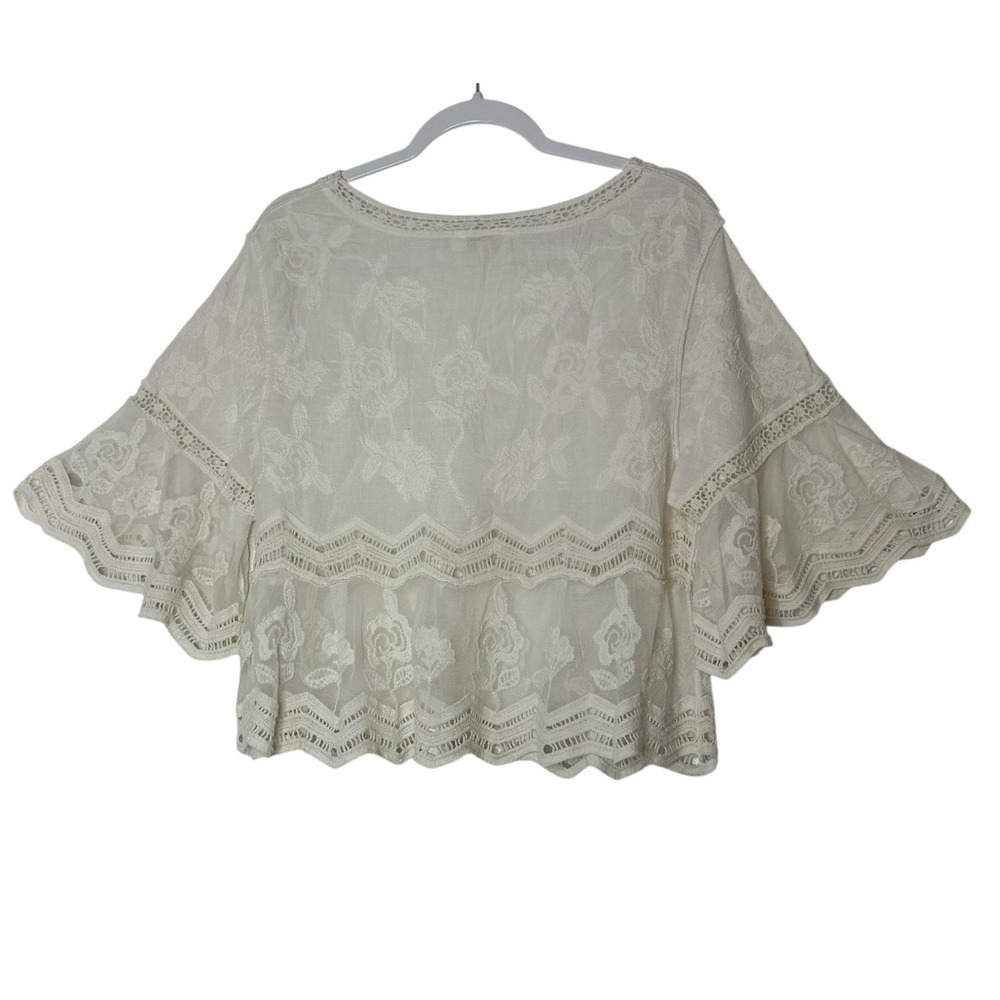 Rebellion Again Top Womens Medium Beige Mesh Floral Embroidered Lace Boho Beach - Picture 2 of 9